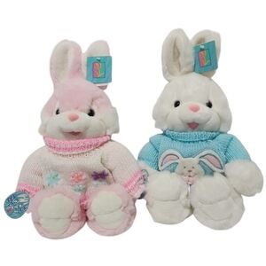 Vintage Main Joy Plush Mr. & Mrs. Pink & Blue Easter Bunnies